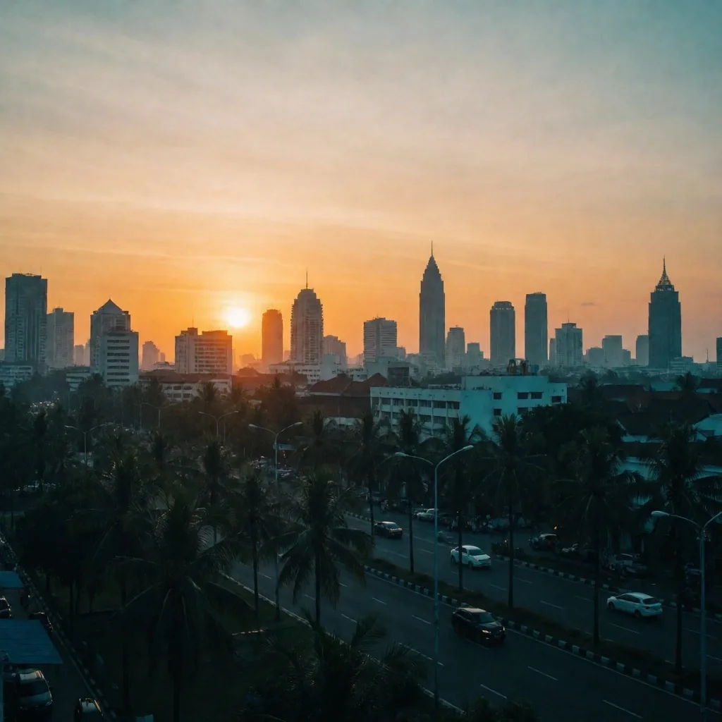 Surabaya cityscape at dusk from elevated viewpoint