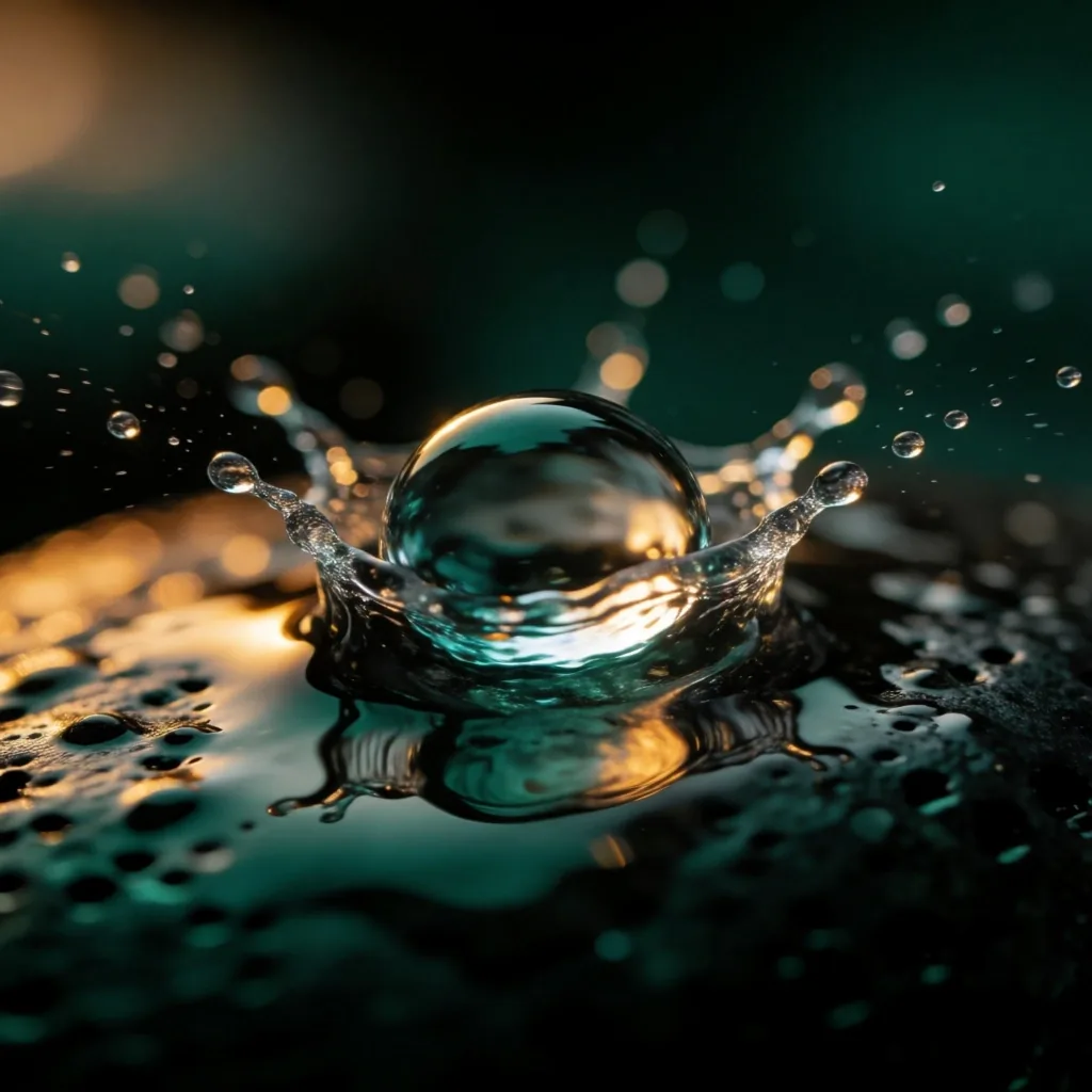 Water droplet on dark stone surface