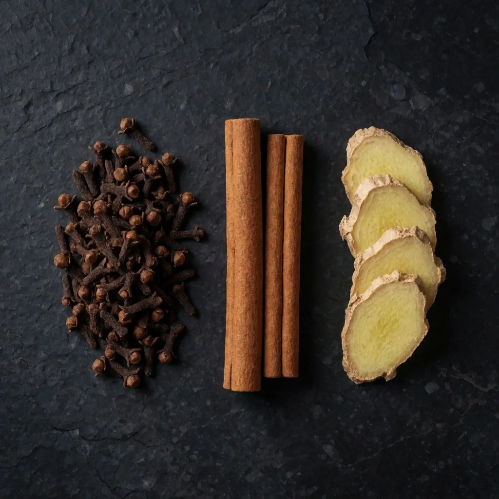 Botanical ingredients on dark surface